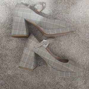 Plaid Block Heel Mary Jane Shoes